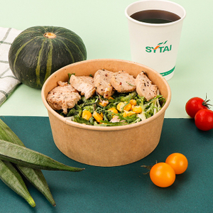 20 أوقية قابلة للتحلل المخصصة المطبوعة كرافت كرافت الورق السلطة وعاء قابلة للسماد مع الأغطية