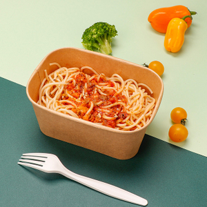 التخلص من التعبئة مخصصة كرافت مربعة سلطة الفاكهة القابلة للتحلل وعاء الورق مستطيل مع غطاء