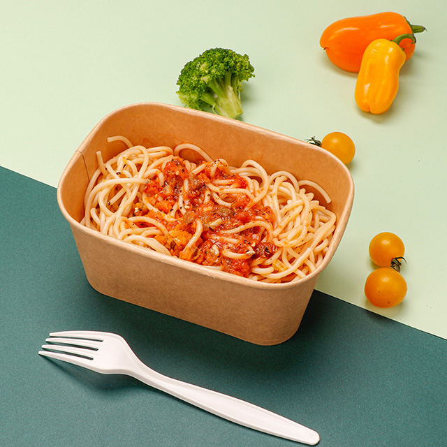 التخلص من التعبئة مخصصة كرافت مربعة سلطة الفاكهة القابلة للتحلل وعاء الورق مستطيل مع غطاء