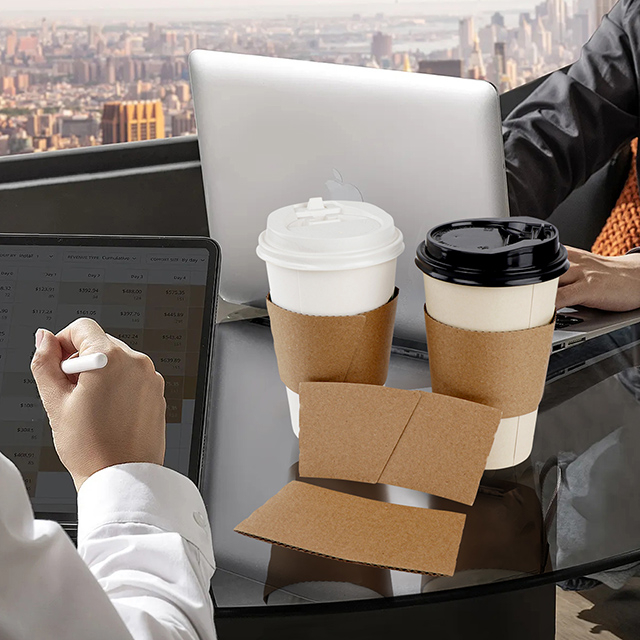 شعار مخصص طباعة حرارة مقاومة التخلص من الأكمام الكوب من ورقة القهوة التعبئة