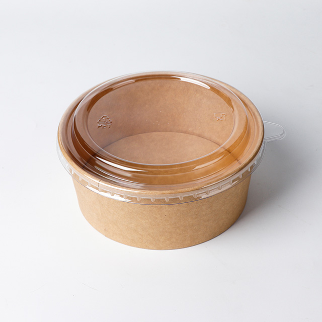 شعار مخصص طباعة جولة قابلة للتصرف في Kraft 1300ml سلطة السلطة وعاء مع غطاء الحيوانات الأليفة للمعكرونة الطعام