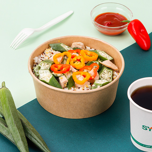 شعار مخصص طباعة جولة قابلة للتصرف في Kraft 1300ml سلطة السلطة وعاء مع غطاء الحيوانات الأليفة للمعكرونة الطعام